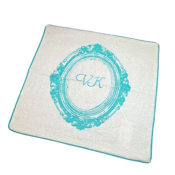 New Pottery Barn PB Teen Throw Pillow Covers Cases 2PSs 18” Linen Cream Teal - Picture 3 of 7